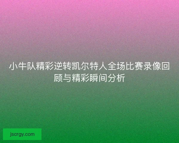 小牛队精彩逆转凯尔特人全场比赛录像回顾与精彩瞬间分析